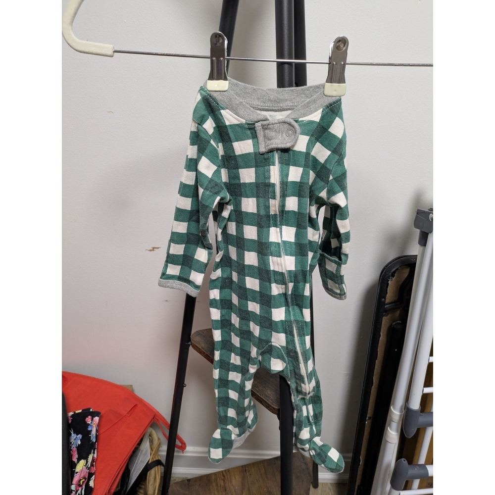 Honest Baby One Piece Foot Outfit 3-6 Months Organic Cotton Green Checkered